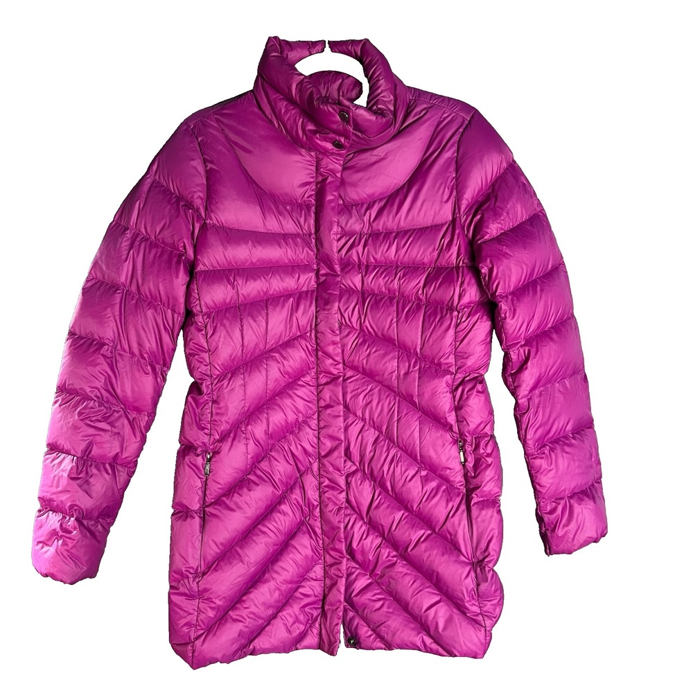 Lands End Womens Down Fill Puffer Coat Jacket Dark Magenta Pink Sz SMALL 6-8